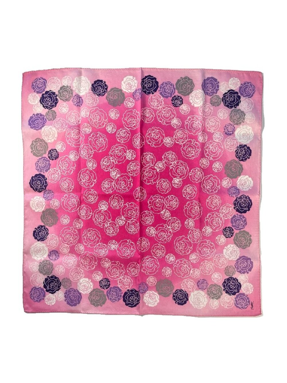 Vintage Yves Saint Laurent YSL Floral Cotton Scarf 19" x 19"